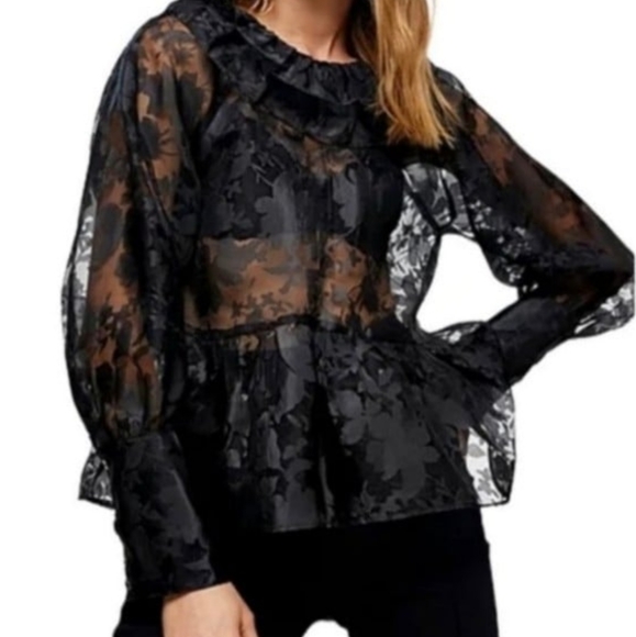 Topshop womens SZ 6 Sheer Blk. Floral layer top Goth, dark fairy,lacey, romantic - Picture 3 of 10